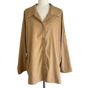 VINTAGE DENIM & CO Tan Suede Button Down Lightweight Jacket Plus Size 2X Casual